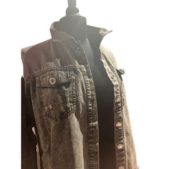 nwt acid washed jean jacket shirt button closure siZE lARGE - Picture 8 of 10